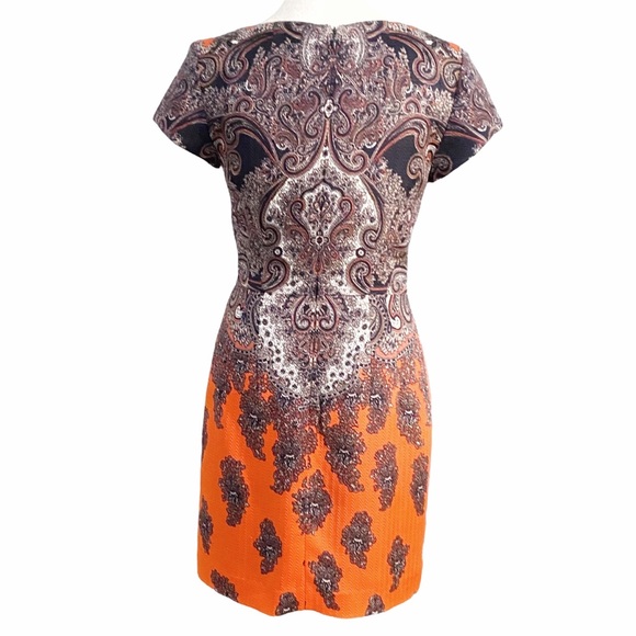 CLUB MONACO RAEANNE SILK WOOL NAVY ORANGE PAISLEY MINI DRESS - 0 - Picture 4 of 12